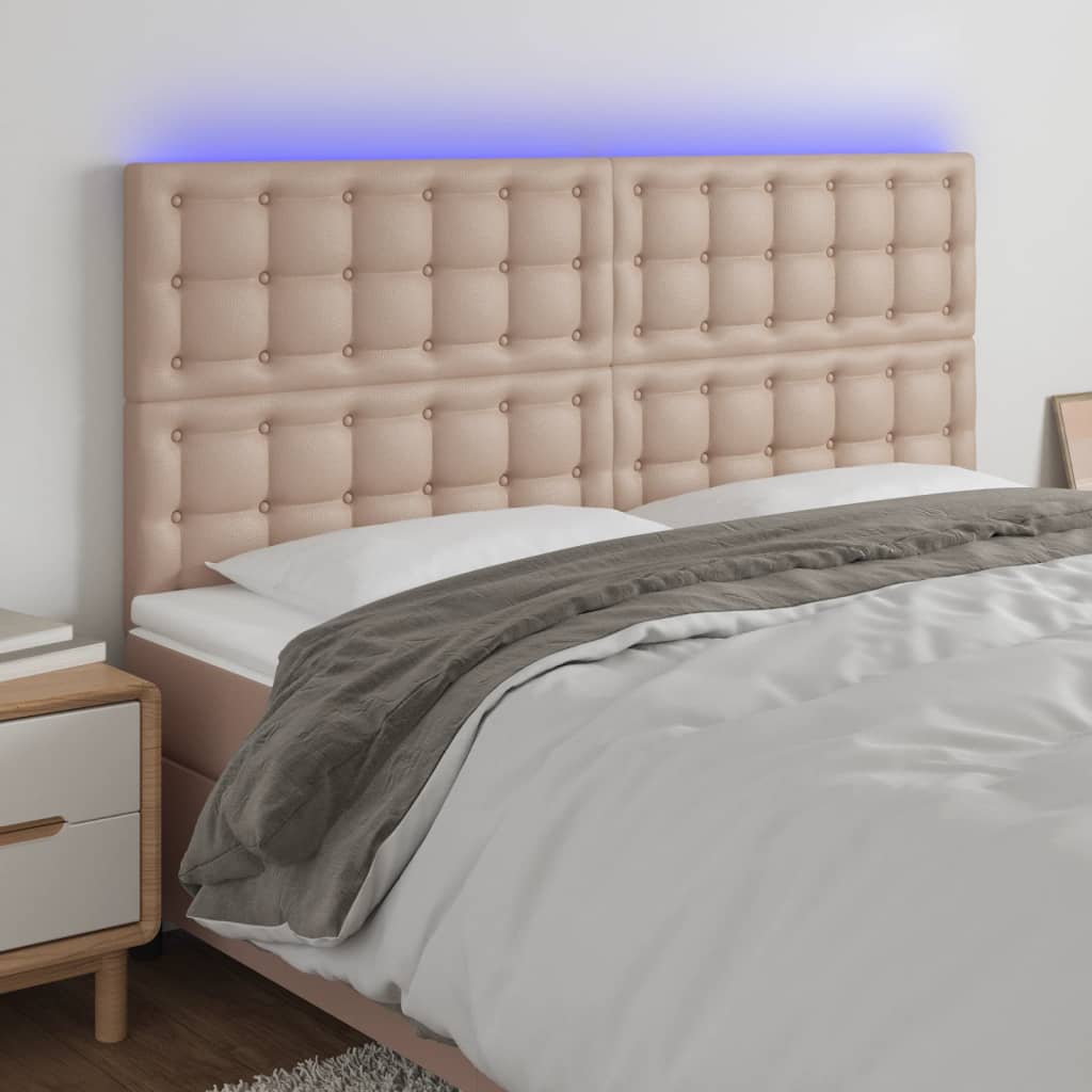 Testiera a LED Cappuccino 160x5x118/128 cm in Similpelle