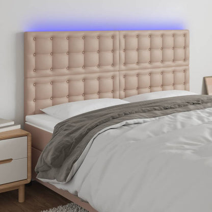Testiera a LED Cappuccino 160x5x118/128 cm in Similpelle