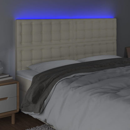 Testiera a LED Crema 180x5x118/128 cm in Similpelle