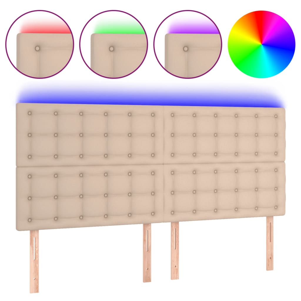 Testiera a LED Cappuccino 200x5x118/128 cm in Similpelle