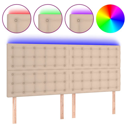 Testiera a LED Cappuccino 200x5x118/128 cm in Similpelle