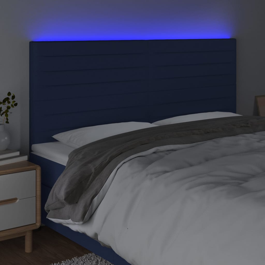 Testiera a LED blu 200x5x118/128cm in Tessuto