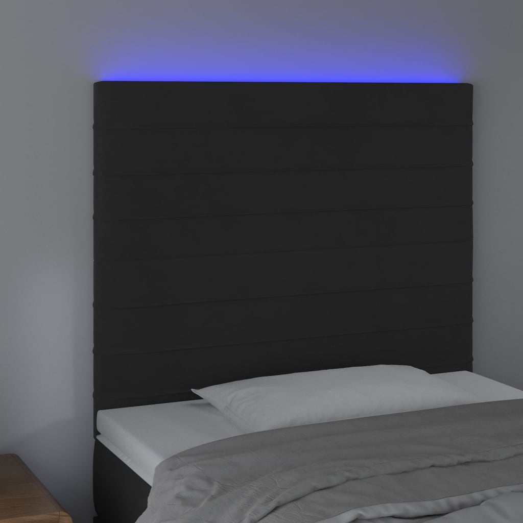 Testiera a LED Nera 80x5x118/128 cm in Velluto