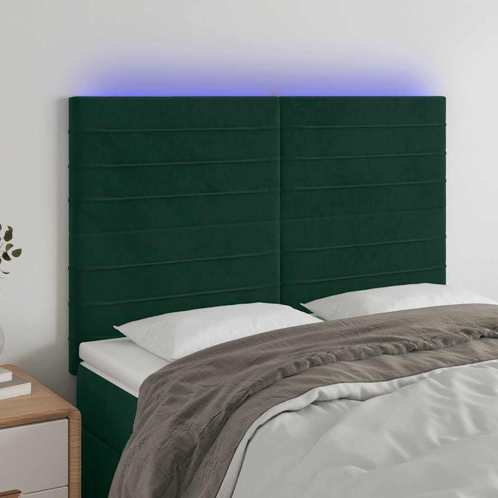 Testiera a LED Verde Scuro 144x5x118/128cm in Velluto
