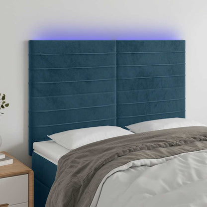 Testiera a LED Blu Scuro 144x5x118/128 cm in Velluto