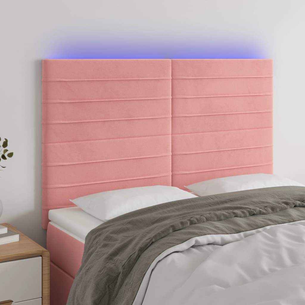 Testiera a LED Rosa 144x5x118/128 cm in Velluto