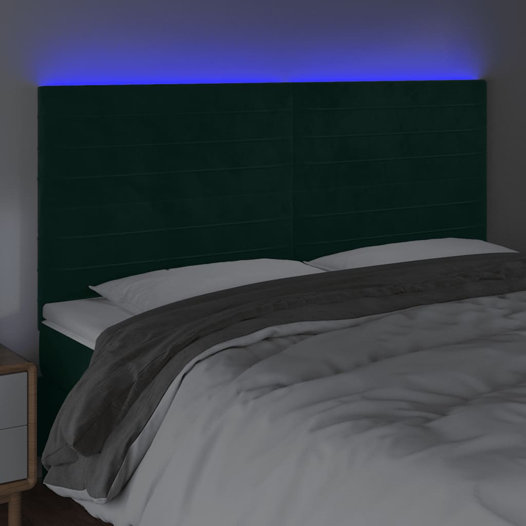 Testiera a LED Verde Scuro 160x5x118/128cm in Velluto