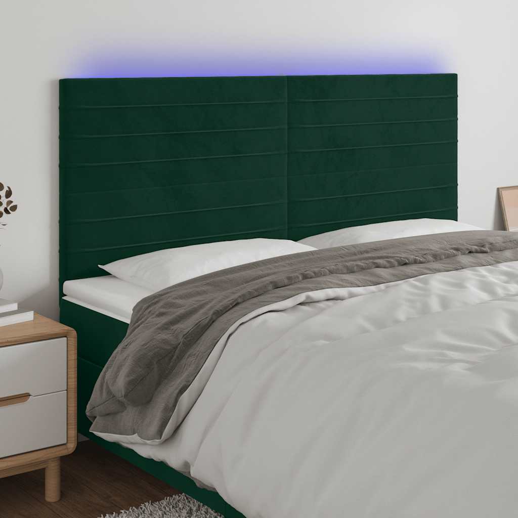 Testiera a LED Verde Scuro 160x5x118/128cm in Velluto