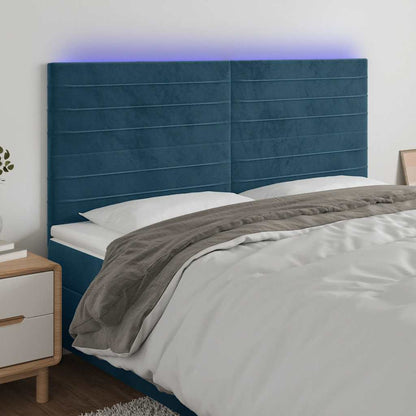 Testiera a LED Blu Scuro 200x5x118/128 cm in Velluto
