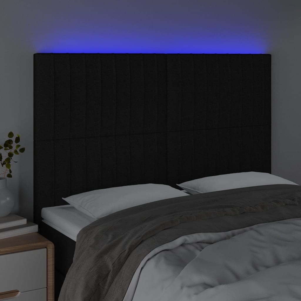 Testiera a LED Nera 144x5x118/128 cm in Tessuto