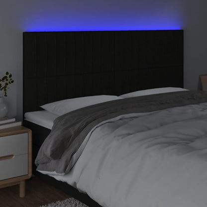 Testiera a LED Nera 180x5x118/128 cm in Tessuto