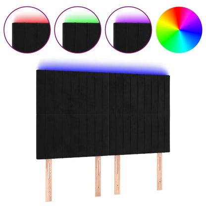 Testiera a LED Nera 144x5x118/128 cm in Velluto