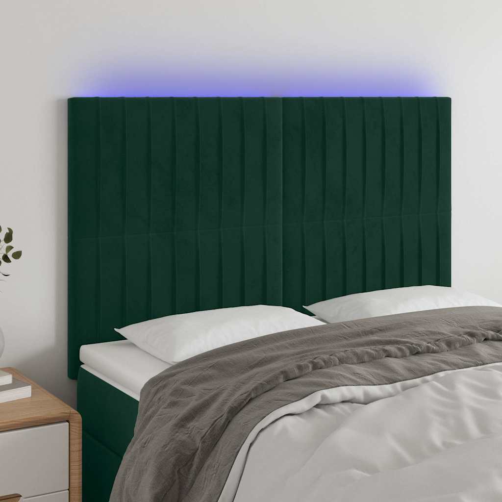 Testiera a LED Verde Scuro 144x5x118/128cm in Velluto