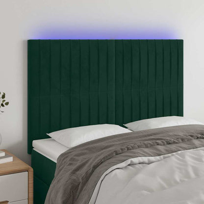 Testiera a LED Verde Scuro 144x5x118/128cm in Velluto