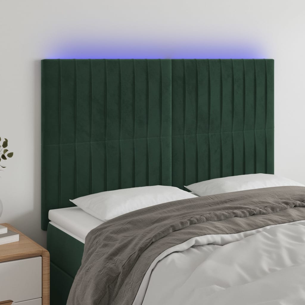 Testiera a LED Verde Scuro 144x5x118/128cm in Velluto