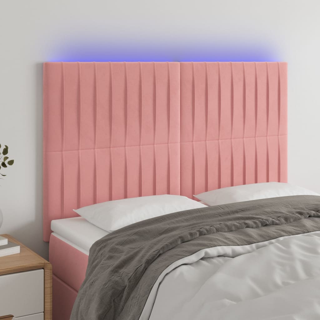 Testiera a LED Rosa 144x5x118/128 cm in Velluto