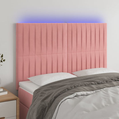 Testiera a LED Rosa 144x5x118/128 cm in Velluto