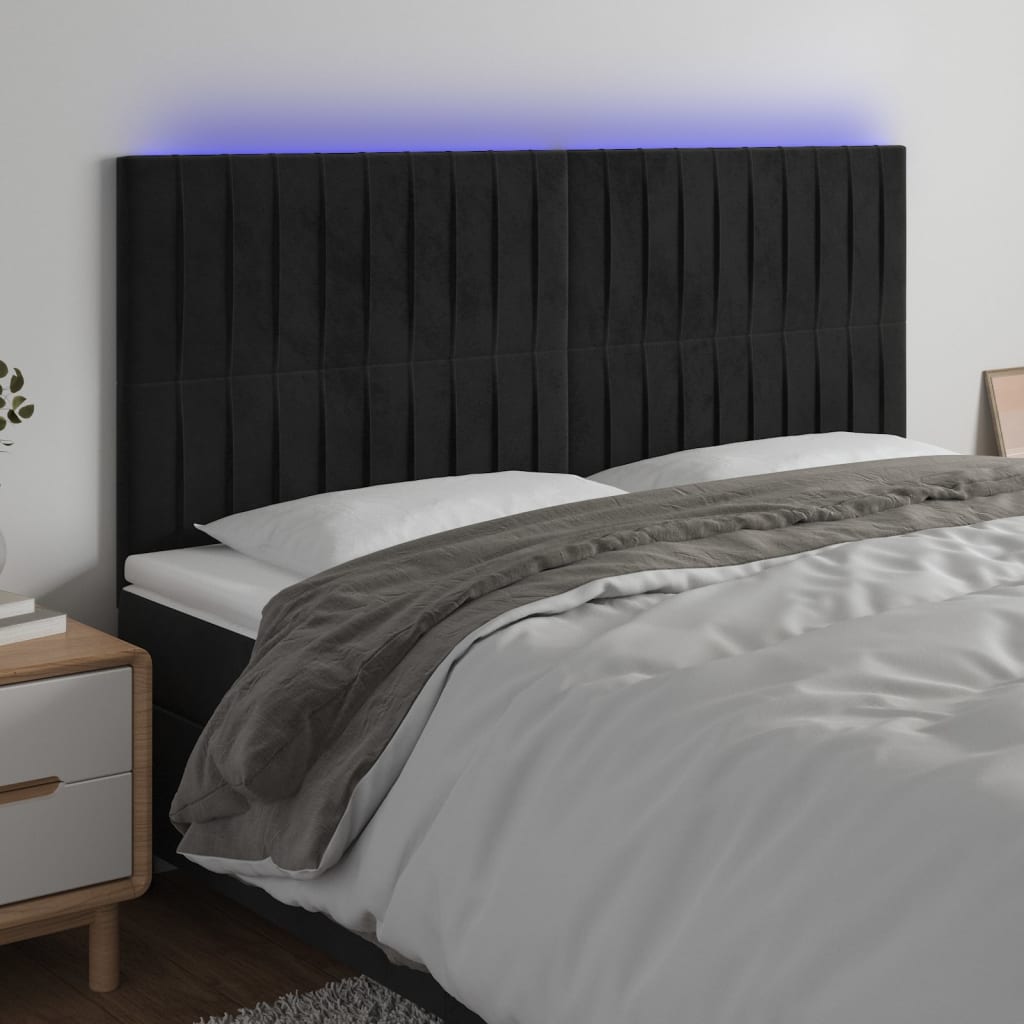 Testiera a LED Nera 160x5x118/128 cm in Velluto