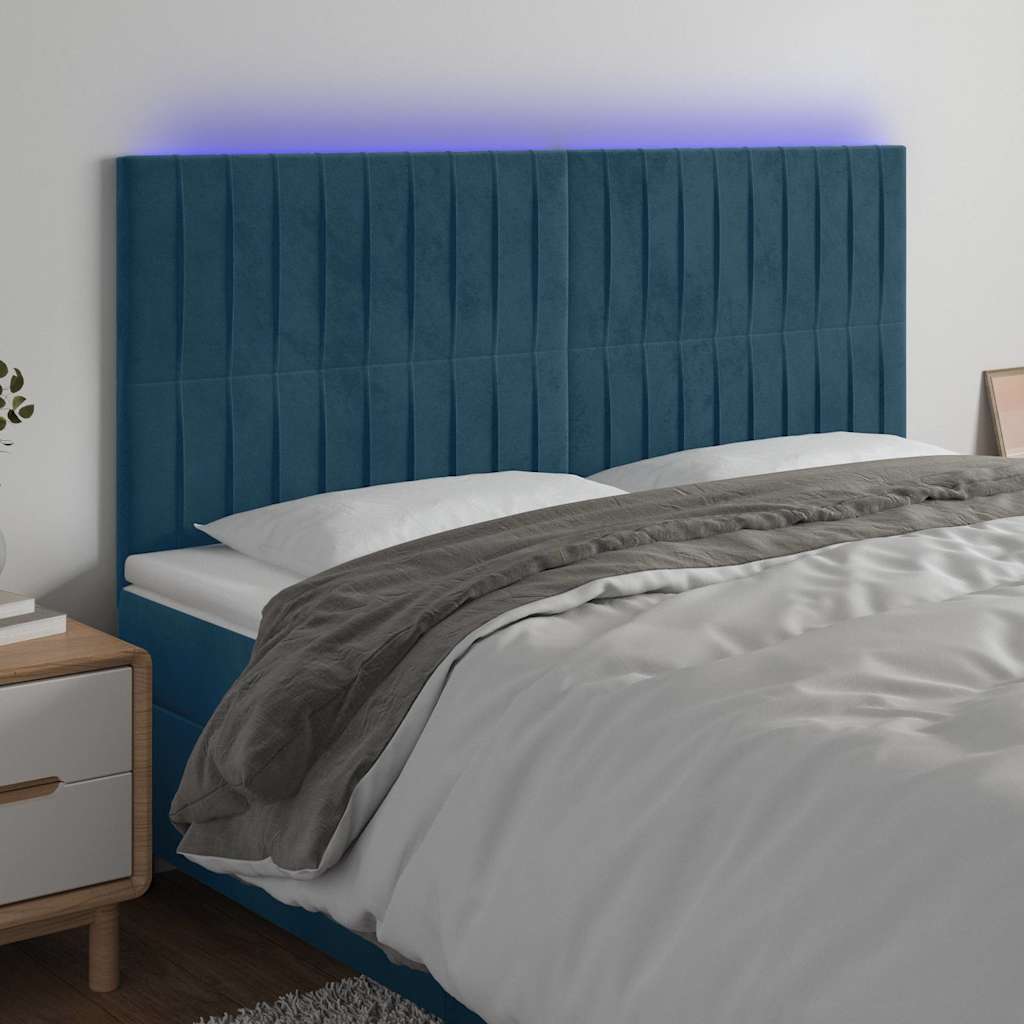 Testiera a LED Blu Scuro 160x5x118/128 cm in Velluto