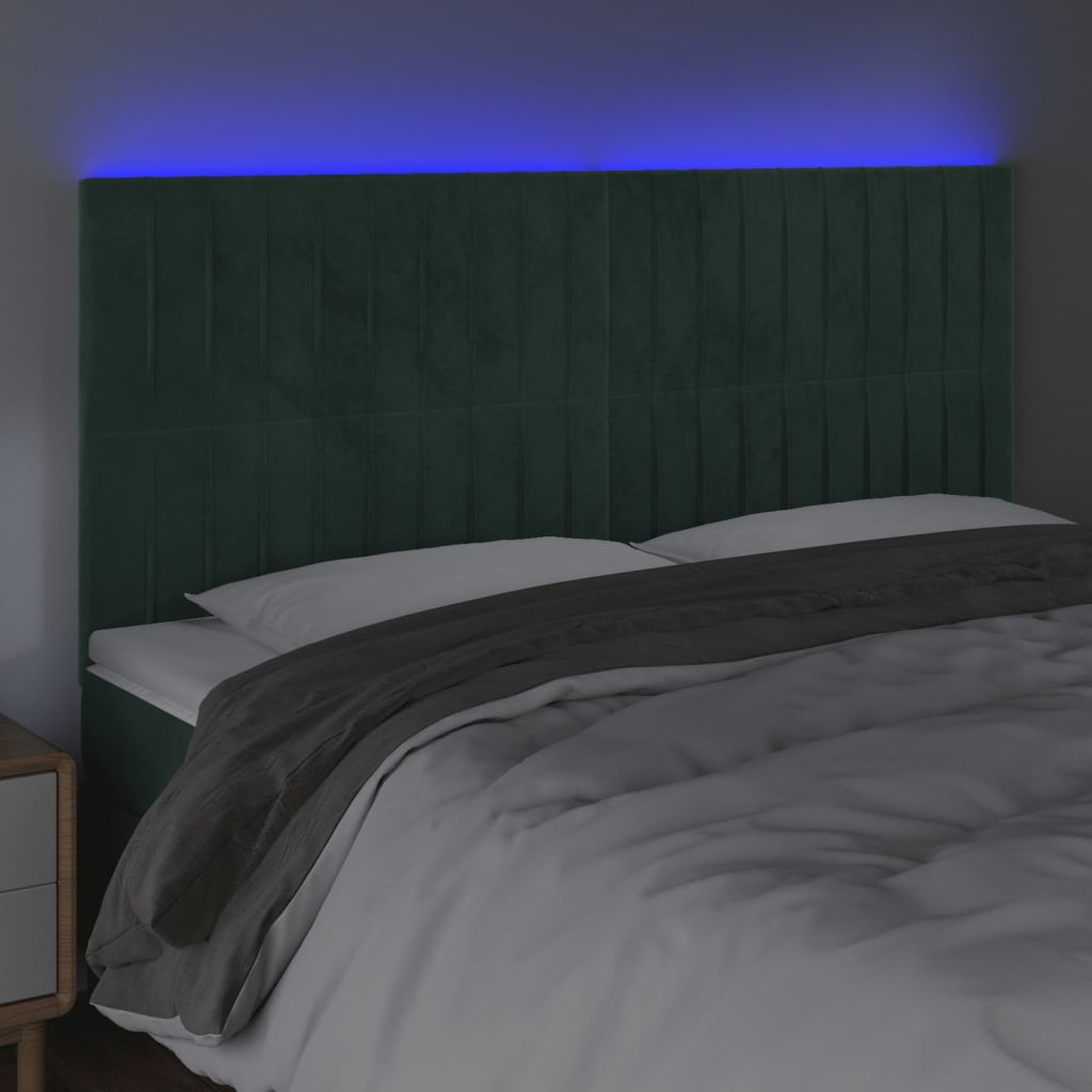 Testiera a LED Verde Scuro 180x5x118/128cm in Velluto