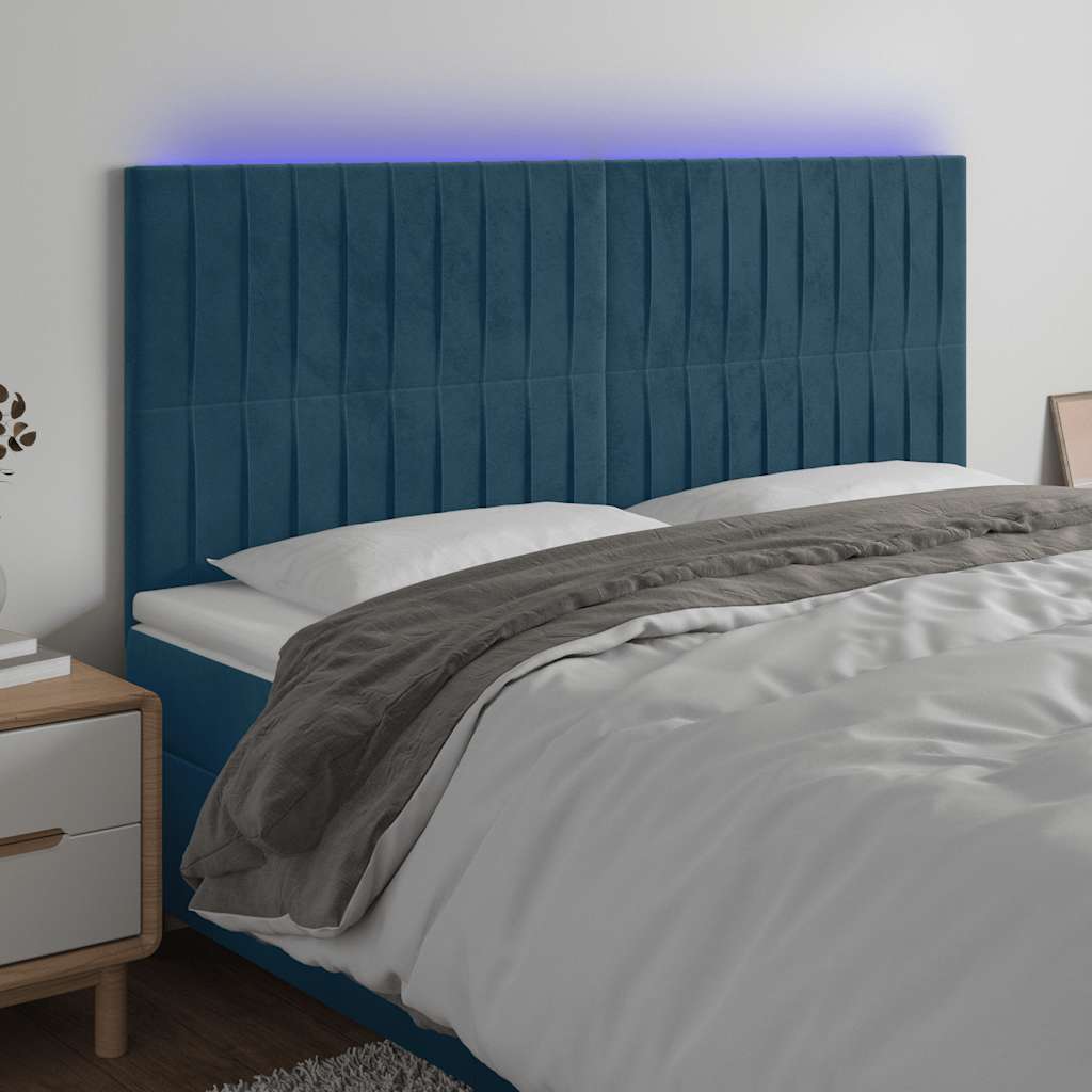 Testiera a LED Blu Scuro 180x5x118/128 cm in Velluto