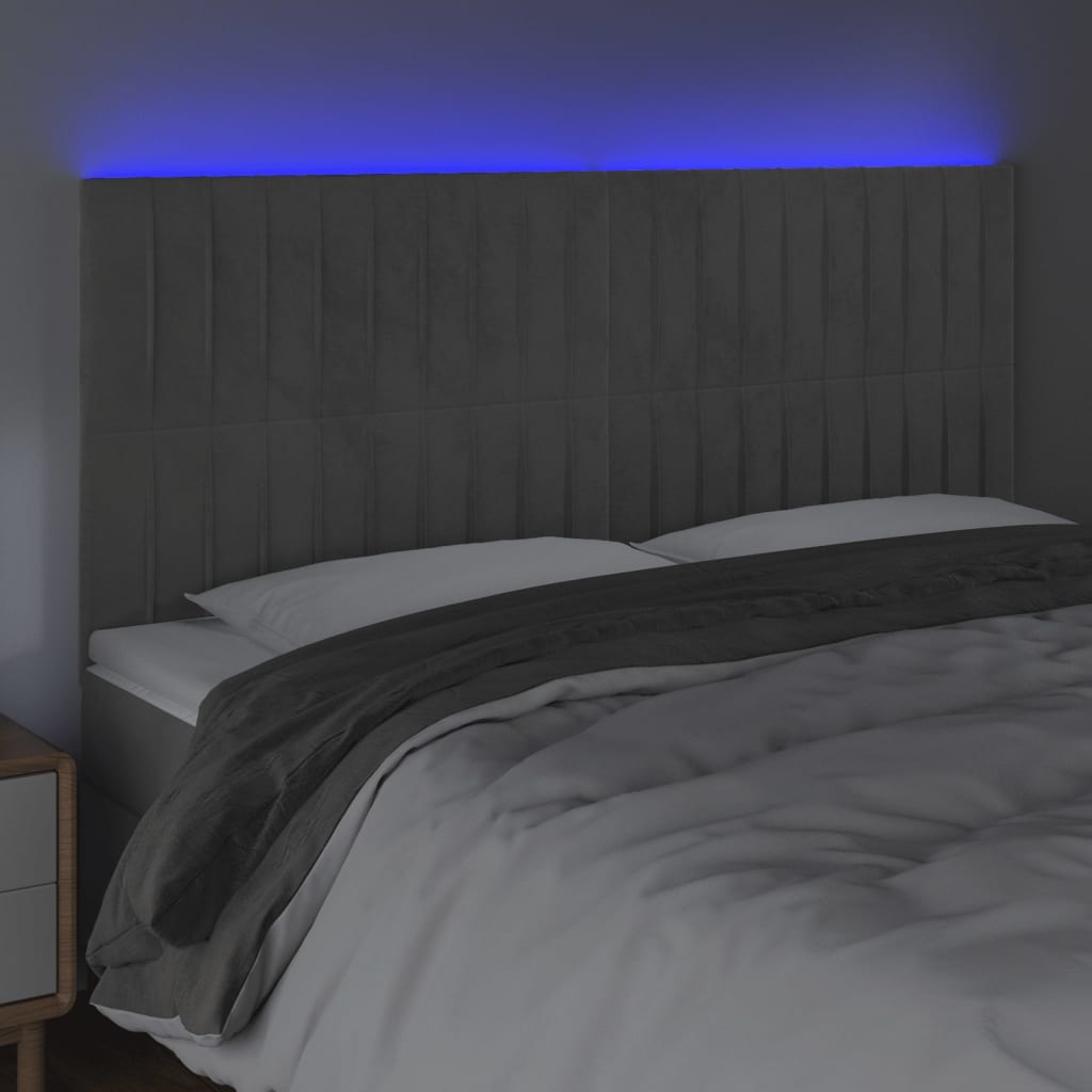 Testiera a LED Grigio Chiaro 200x5x118/128 cm in Velluto
