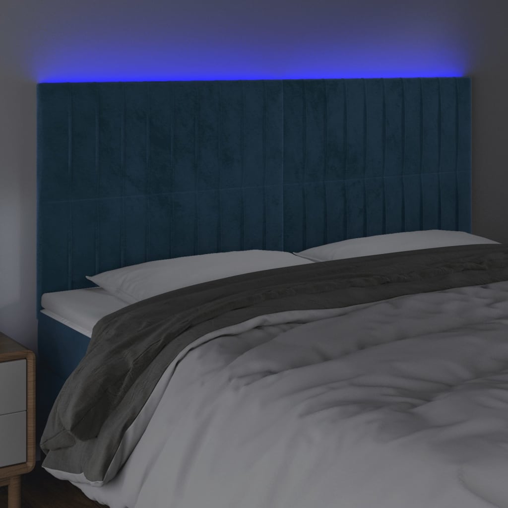 Testiera a LED Blu Scuro 200x5x118/128 cm in Velluto