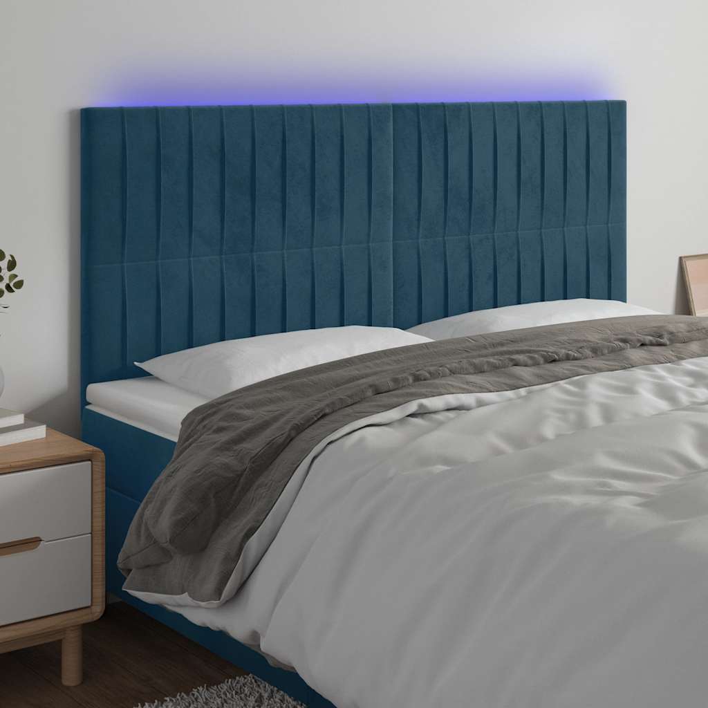 Testiera a LED Blu Scuro 200x5x118/128 cm in Velluto