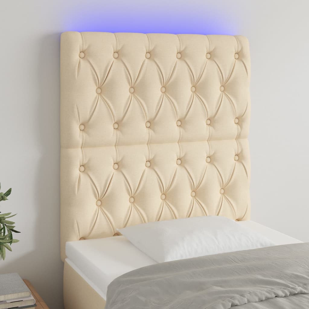 Testiera a LED Crema 80x7x118/128 cm in Tessuto