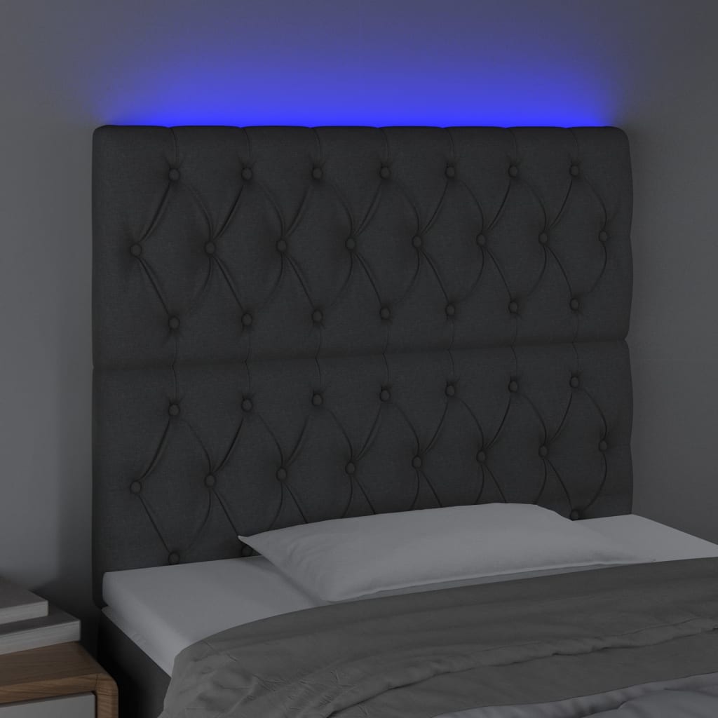 Testiera a LED Grigio Scuro 90x7x118/128 cm in Tessuto