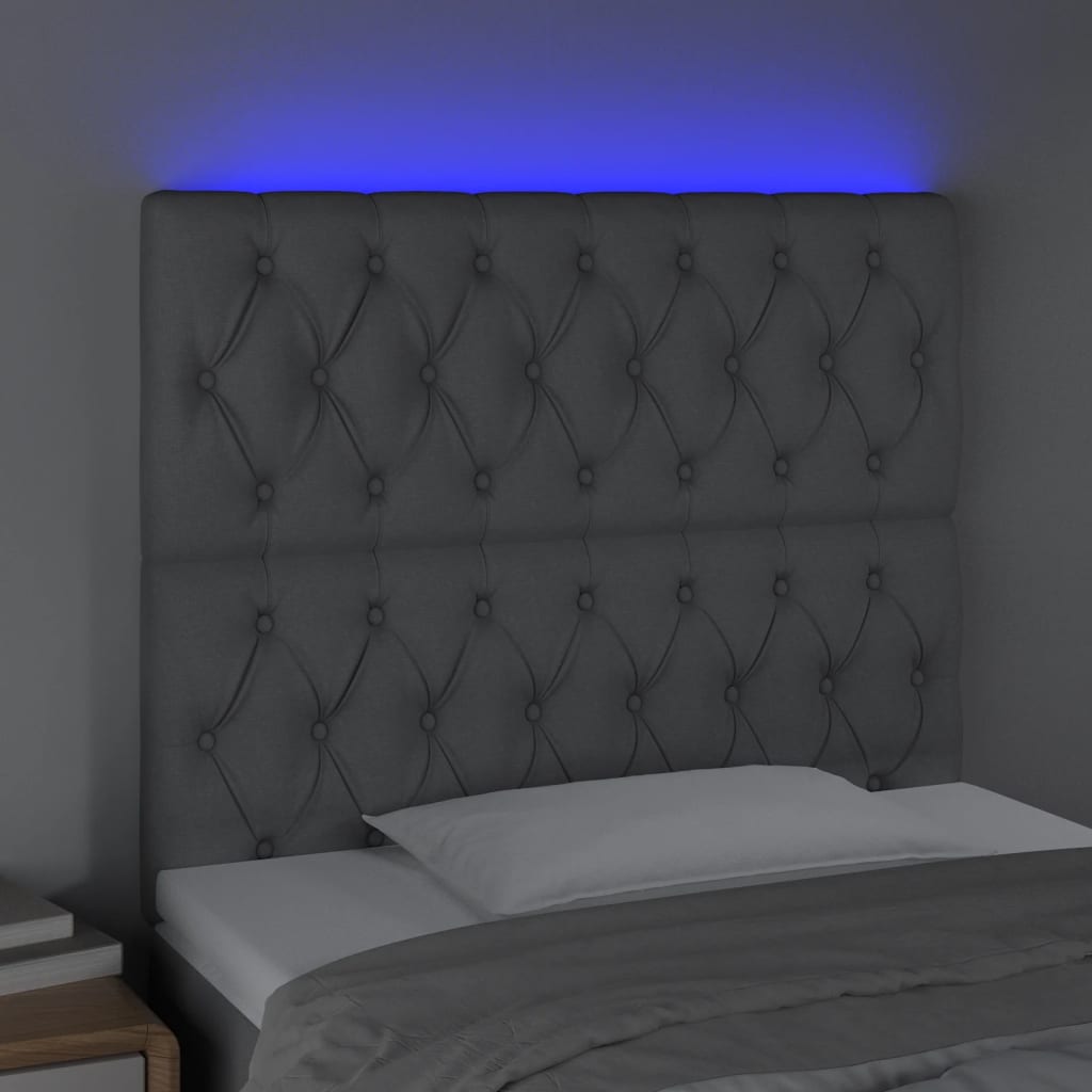 Testiera a LED Grigio Chiaro 100x7x118/128 cm in Tessuto