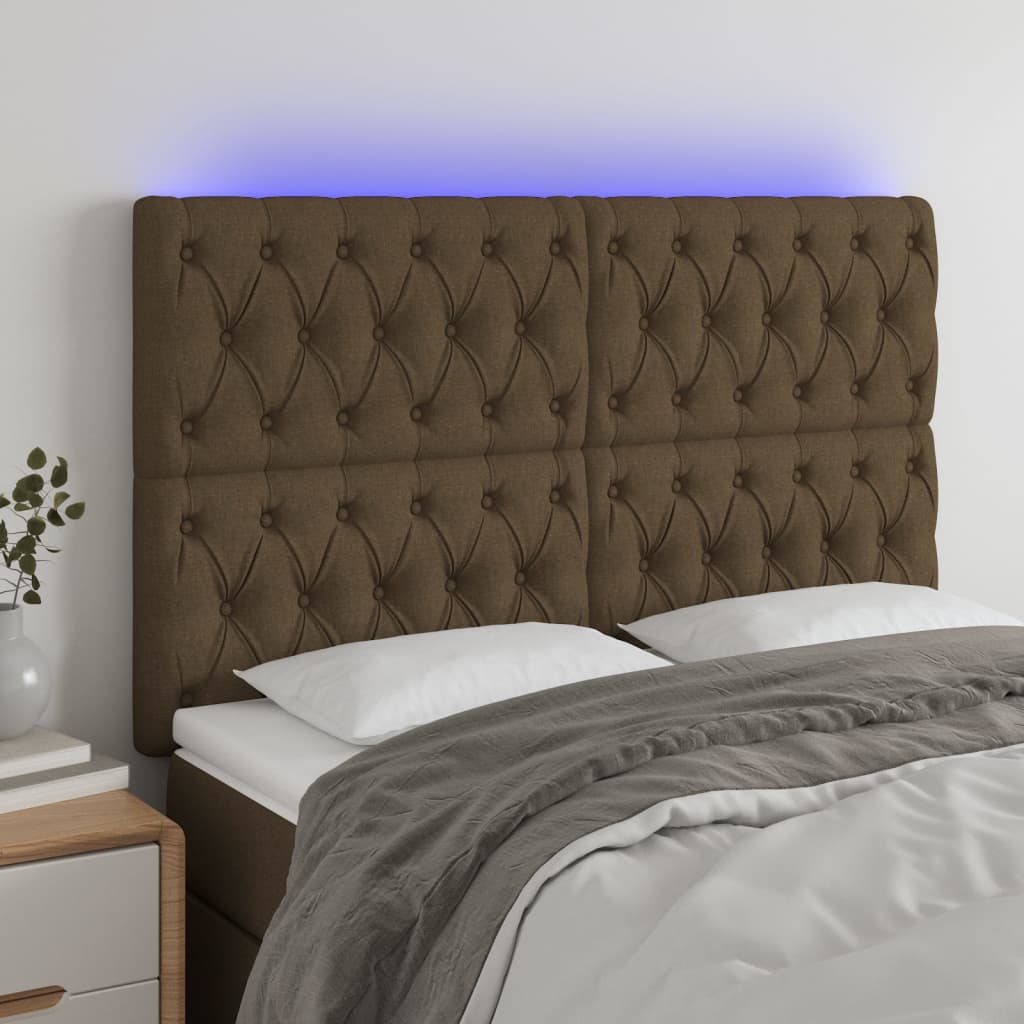 Testiera a LED Marrone Scuro 160x7x118/128 cm in Tessuto
