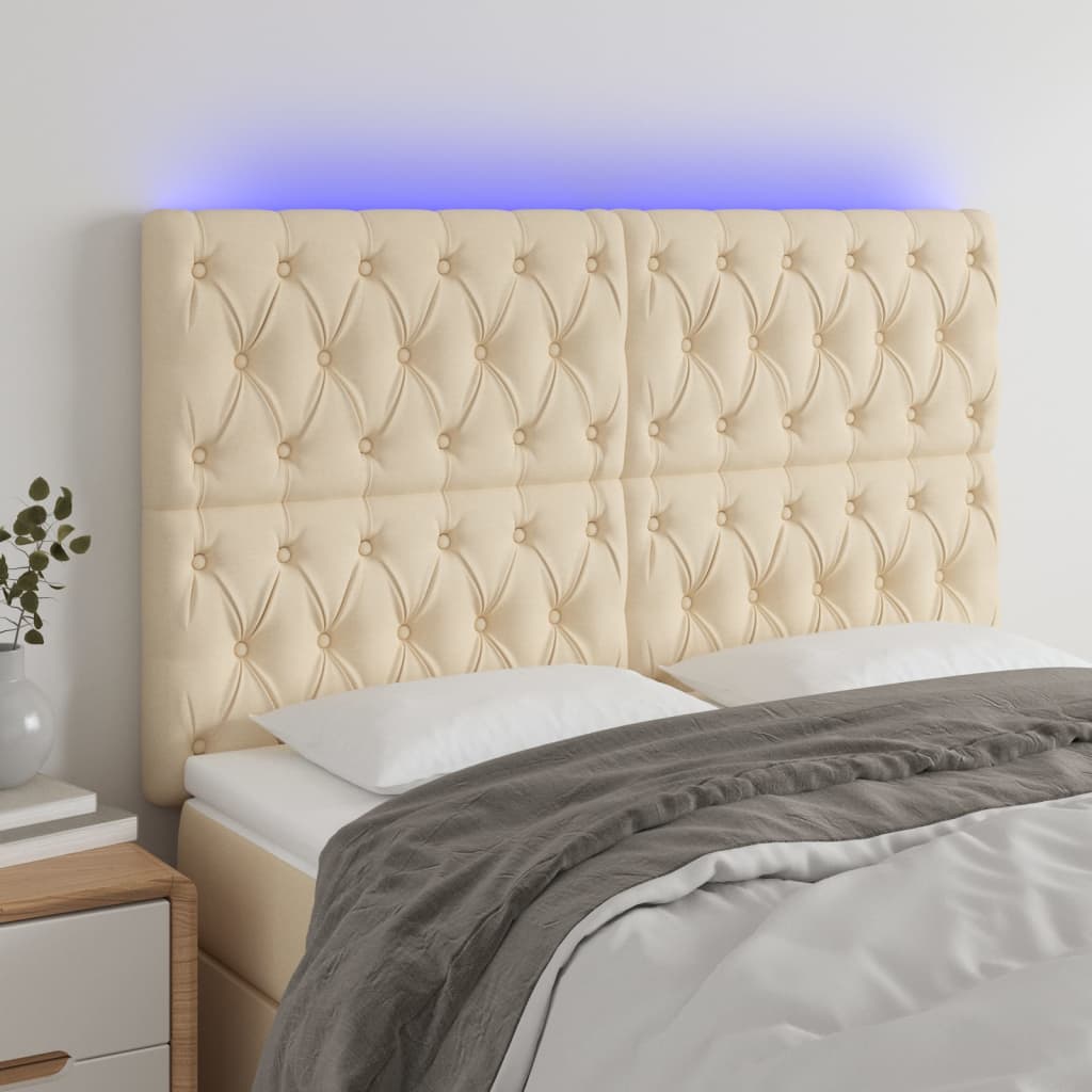 Testiera a LED Crema 160x7x118/128 cm in Tessuto