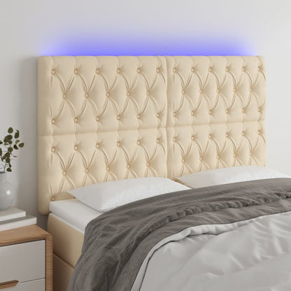 Testiera a LED Crema 160x7x118/128 cm in Tessuto