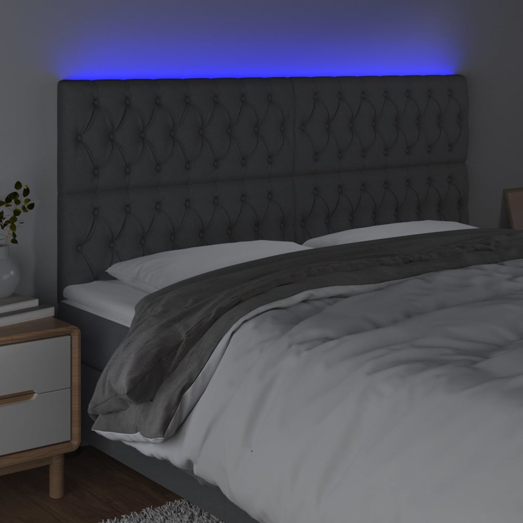 Testiera a LED Grigio Scuro 180x7x118/128 cm in Tessuto
