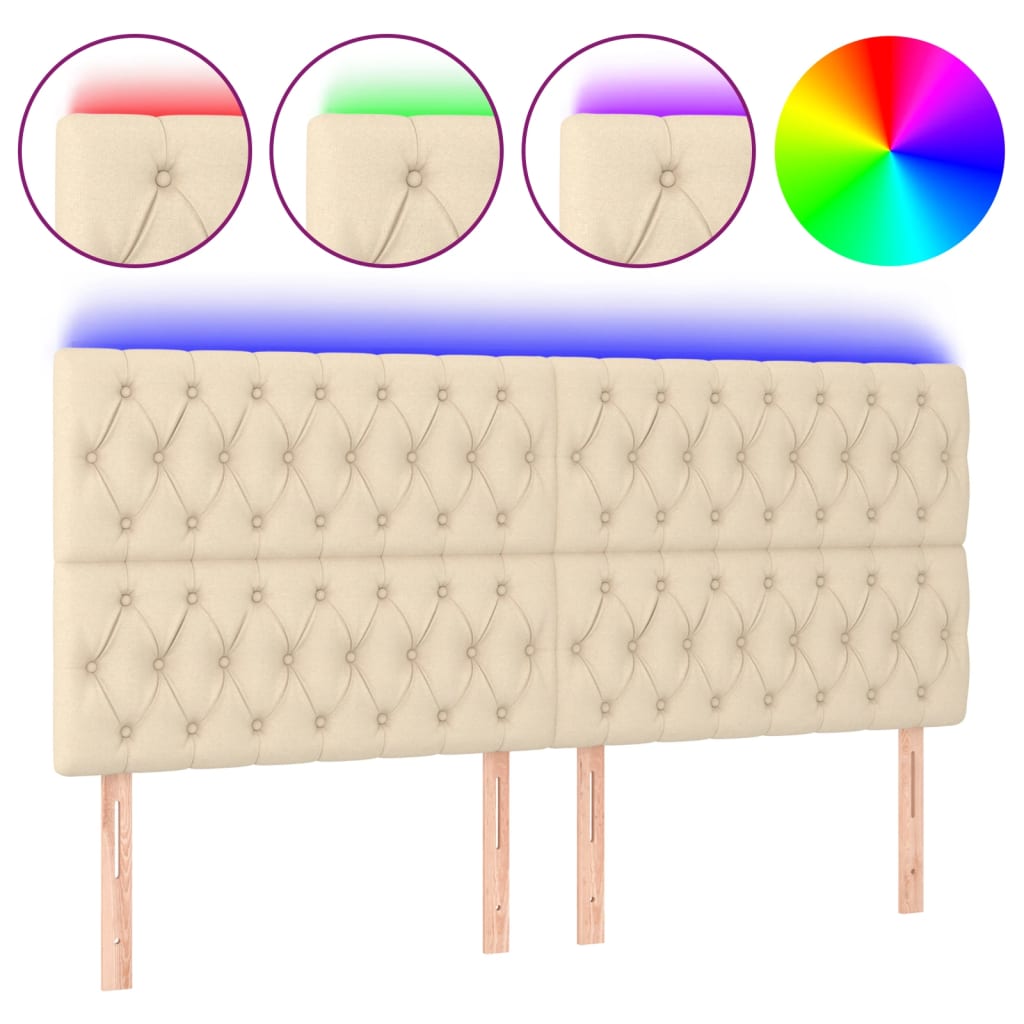 Testiera a LED Crema 180x7x118/128 cm in Tessuto