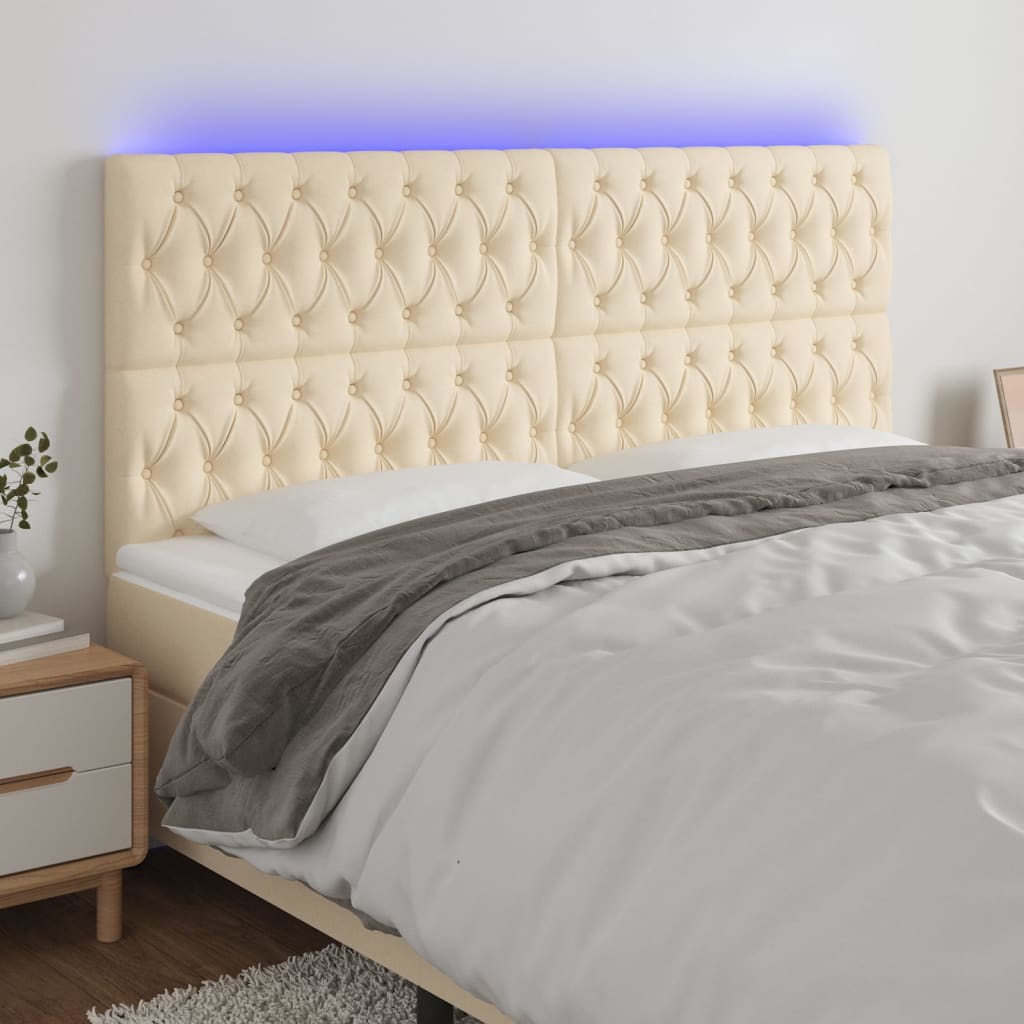 Testiera a LED Crema 200x7x118/128 cm in Tessuto