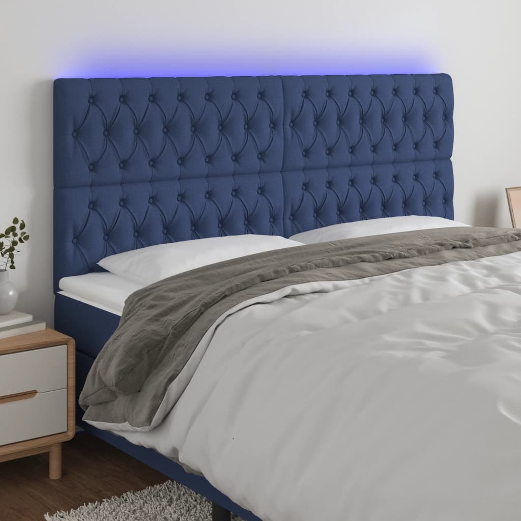 Testiera a LED Blu 200x7x118/128 cm in Tessuto