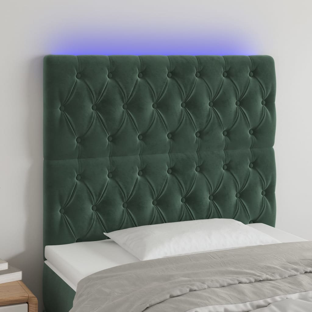 Testiera a LED Verde Scuro 100x7x118/128cm in Velluto