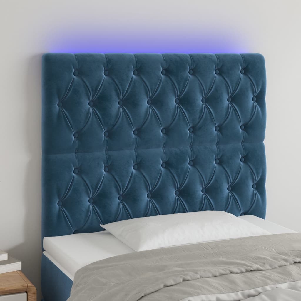 Testiera a LED Blu Scuro 100x7x118/128 cm in Velluto
