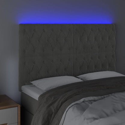 Testiera a LED Grigio Chiaro 144x7x118/128 cm in Velluto