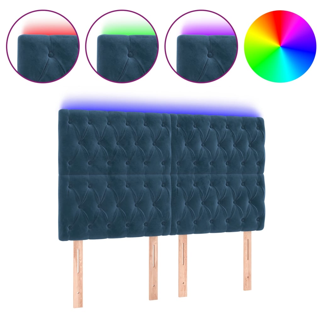 Testiera a LED Blu Scuro 144x7x118/128 cm in Velluto