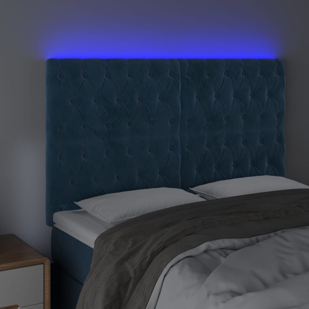 Testiera a LED Blu Scuro 144x7x118/128 cm in Velluto