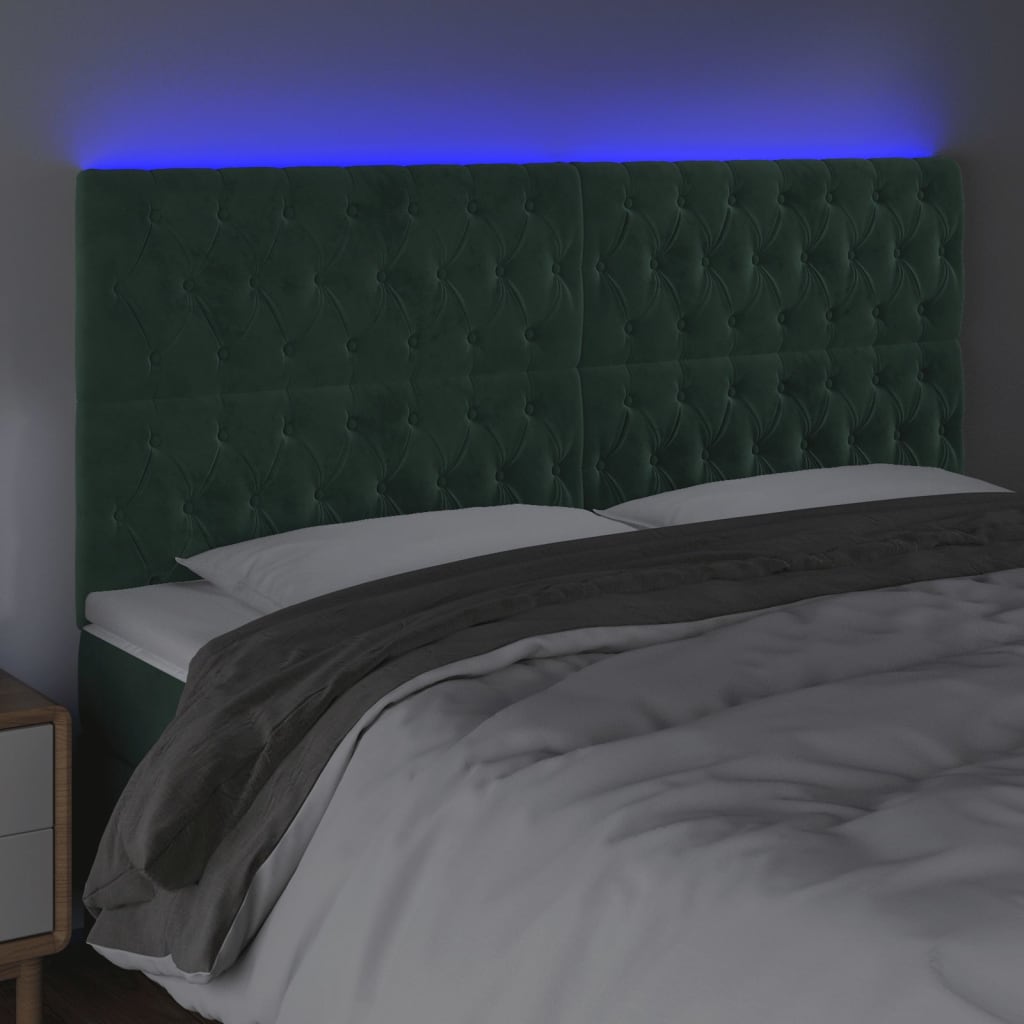 Testiera a LED verde Scuro 180x7x118/128 cm in Velluto