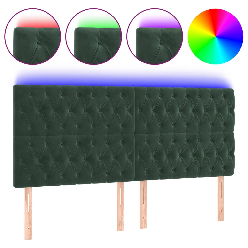 Testiera a LED Verde Scuro 200x7x118/128 cm in Velluto