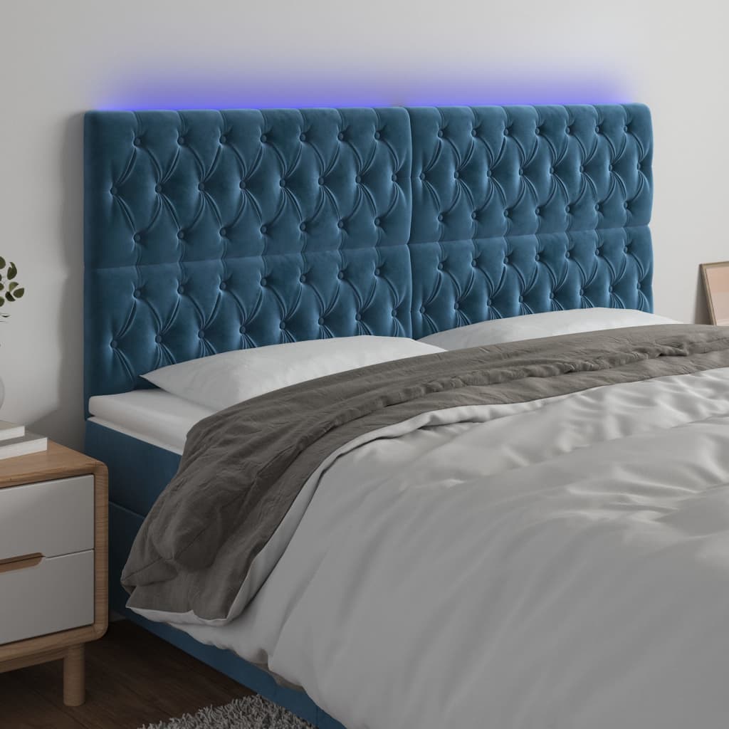 Testiera a LED Blu Scuro 200x7x118/128 cm in Velluto