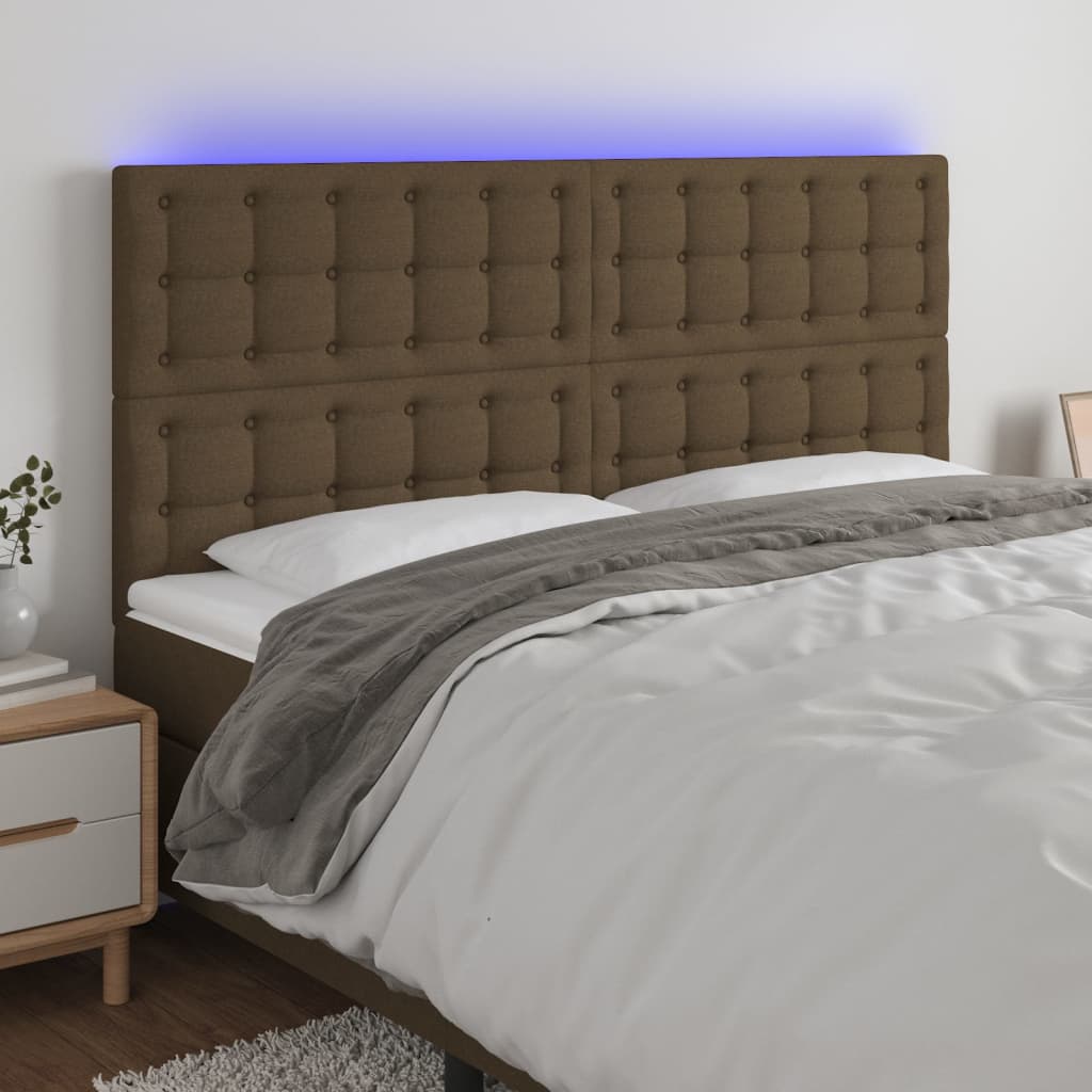 Testiera a LED Marrone Scuro 160x5x118/128 cm in Tessuto