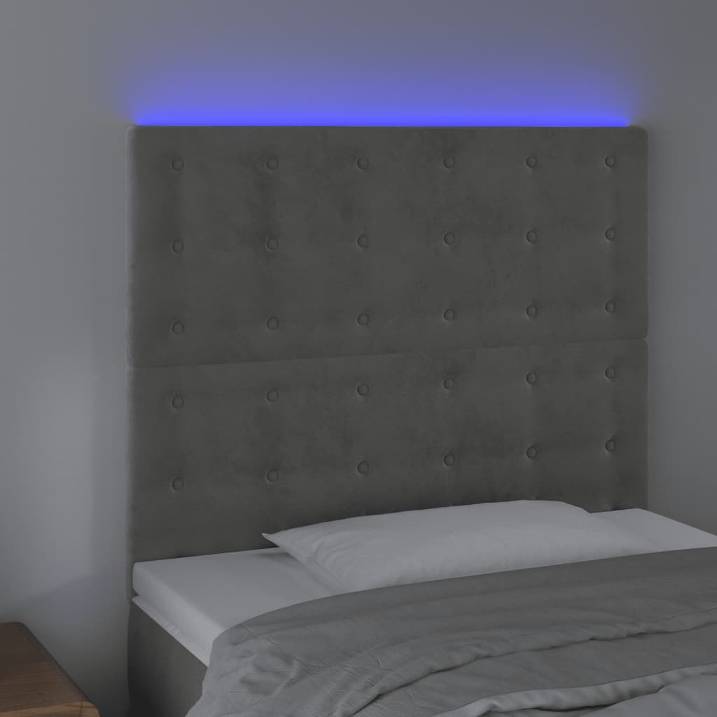 Testiera a LED Grigio Chiaro 100x5x118/128 cm in Velluto