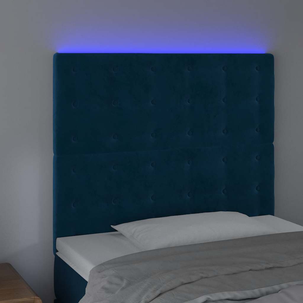 Testiera a LED Blu Scuro 100x5x118/128 cm in Velluto