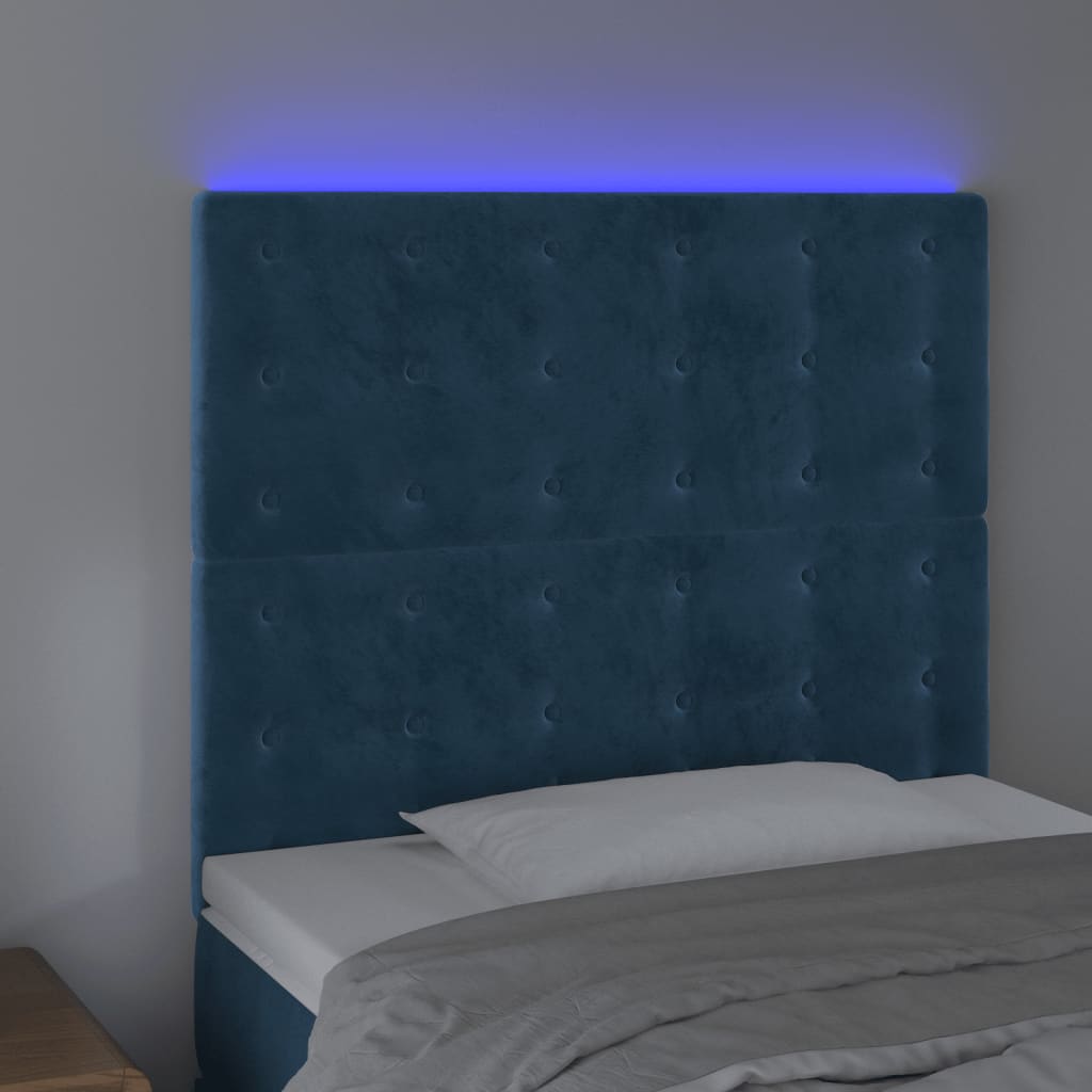 Testiera a LED Blu Scuro 100x5x118/128 cm in Velluto